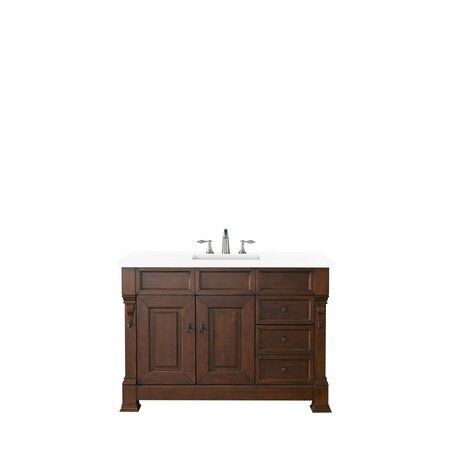 JAMES MARTIN VANITIES Brookfield 48in Single Vanity, Warm Cherry w/ 3 CM White Zeus Quartz Top 147-114-5286-3WZ